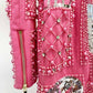 Pink Embellished Paddd-Shoulder Mini Dress