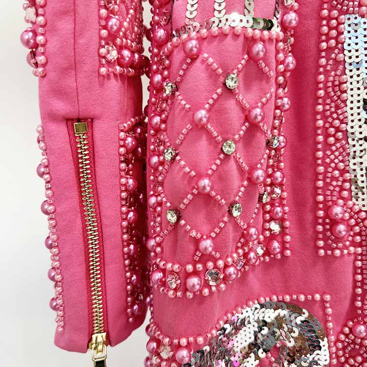 Pink Embellished Paddd-Shoulder Mini Dress