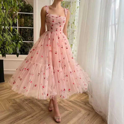 Pink Tulle Homecoming Dress Square-Neck Cute Prom Dress