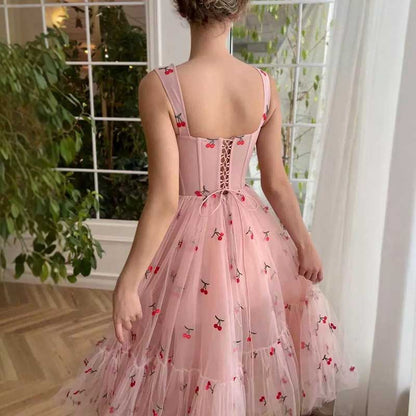 Pink Tulle Homecoming Dress Square-Neck Cute Prom Dress