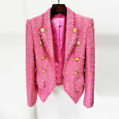 Pink Tweed Mini Dress with 7-Buttons