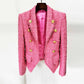 Pink 8 Button Tweed Jacket Breasted Blazer