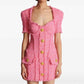 Pink Tweed Mini Dress with 7-Buttons