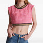 Women Chain-Trimmed Tweed Cropped Top Pink