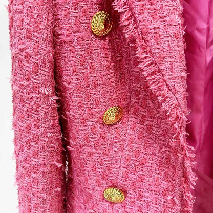 Pink Tweed Mini Dress with 7-Buttons