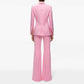 One Button Pink Blazer Mid Rise Flare Leg Split Pantsuit