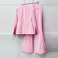 One Button Pink Blazer Mid Rise Flare Leg Split Pantsuit