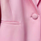 One Button Pink Blazer Mid Rise Flare Leg Split Pantsuit