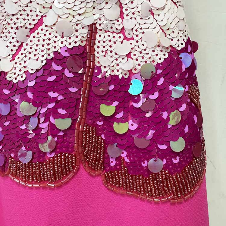 Sequin-Embellished Midi Dress With Puf-Sleeves