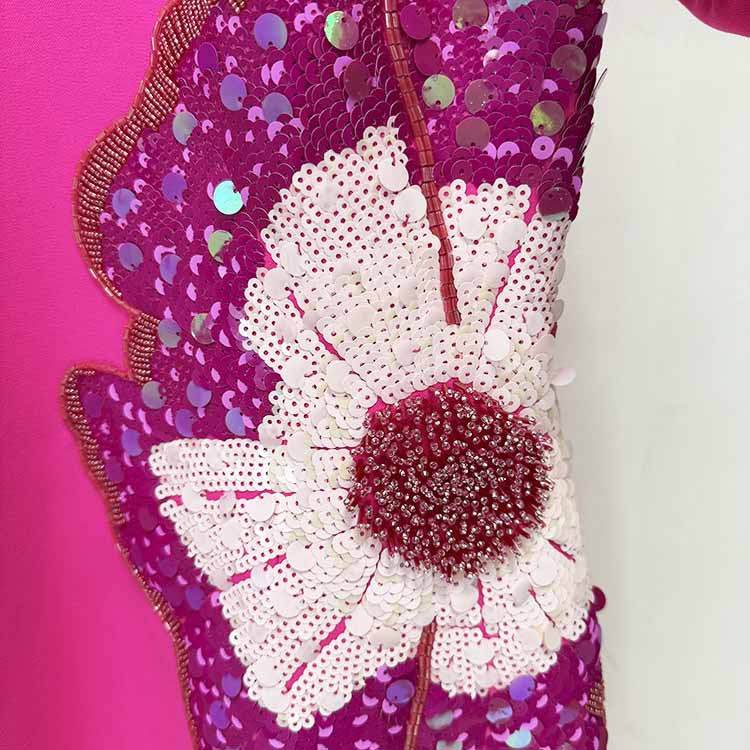 Sequin-Embellished Midi Dress With Puf-Sleeves