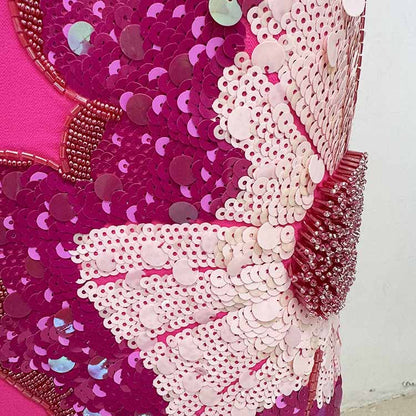 Sequin-Embellished Midi Dress With Puf-Sleeves