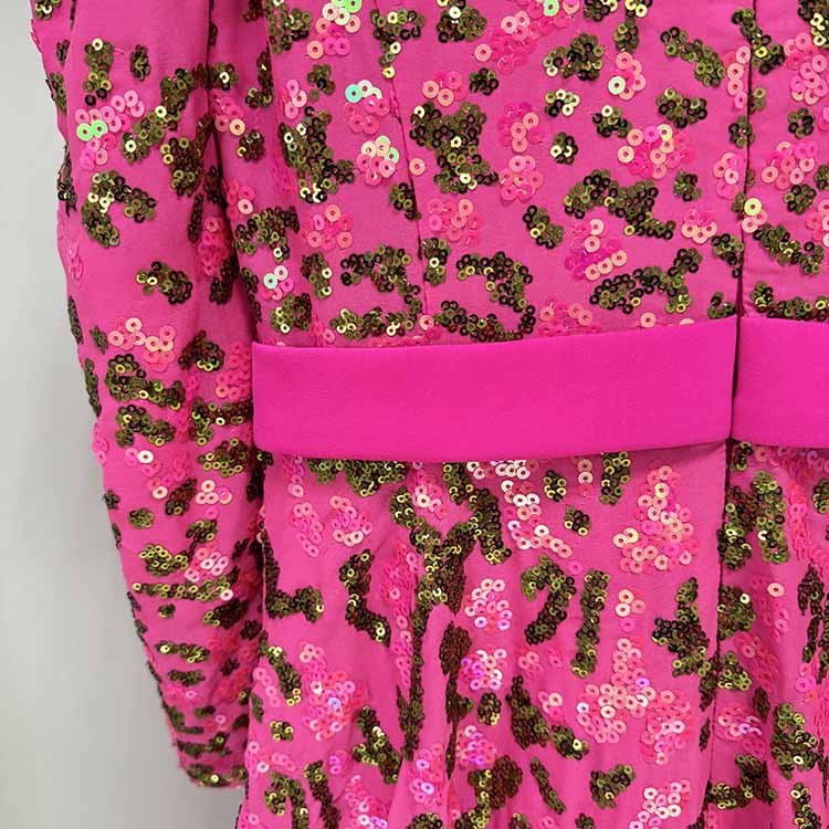 Pink Sequin Embellished Square-Neck Gown With Sleeves