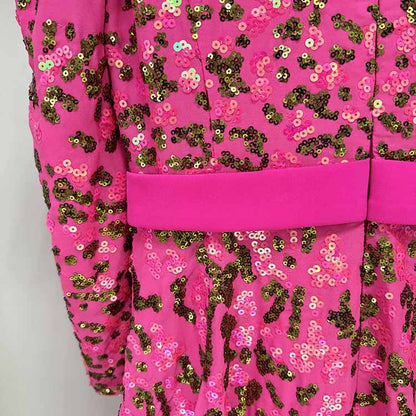 Pink Sequin Embellished Square-Neck Gown With Sleeves