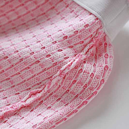 Women Tweed Two Pieces Pink Suit Short Sleeve Skirt Set