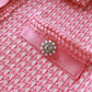 Women Tweed Two Pieces Pink Suit Short Sleeve Skirt Set