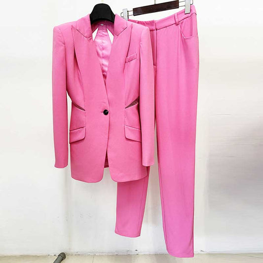 Single-breasted Slashed Jacket Suit Two Pieces Blazer Pantsuit