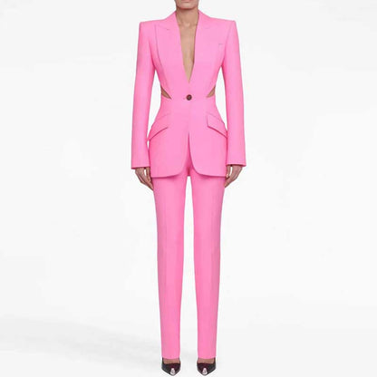 Single-breasted Slashed Jacket Suit Two Pieces Blazer Pantsuit