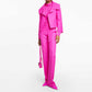 Womens Pink Pantsuit Crop Jacket Trousers Suit