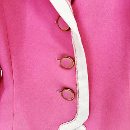 Women's Contrast Detail Short Crepe Blazer Jacket Midi Skirt Suit