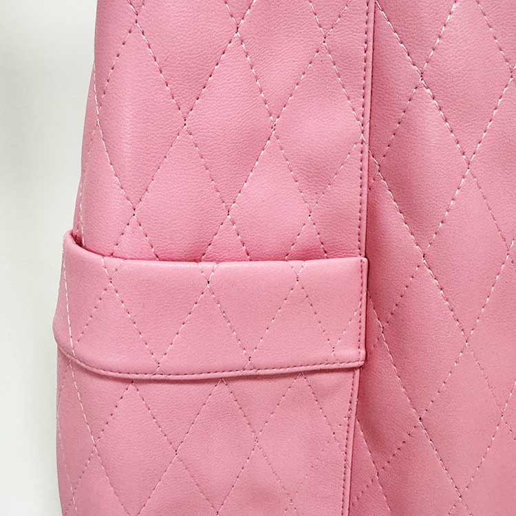 Pink Leather Embellished Cropped Jacket Long Sleeve Flower Detail Two Piece Mini Skirt Suit