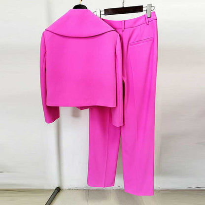 Womens Pink Pantsuit Crop Jacket Trousers Suit