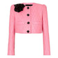 Pink Leather Embellished Cropped Jacket Long Sleeve Flower Detail Two Piece Mini Skirt Suit