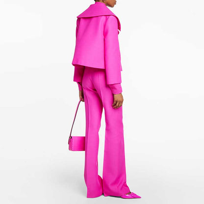 Womens Pink Pantsuit Crop Jacket Trousers Suit