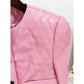 Pink Leather Embellished Cropped Jacket Long Sleeve Flower Detail Two Piece Mini Skirt Suit