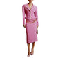 Women's Contrast Detail Short Crepe Blazer Jacket Midi Skirt Suit