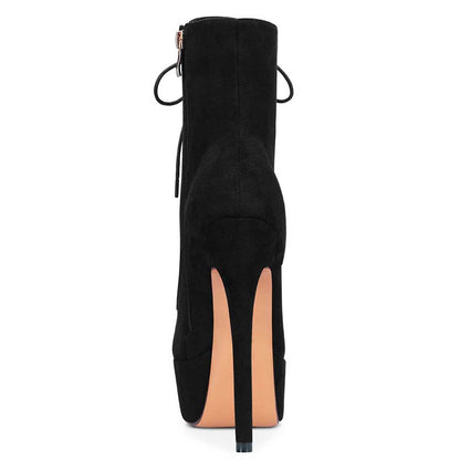 Women Platform Ankle Boots Round Toe Stiletto Shoes