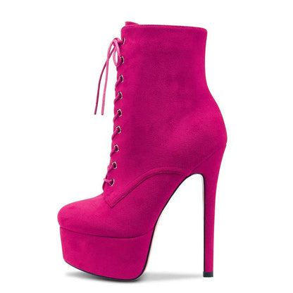 Women Platform Ankle Boots Round Toe Stiletto Shoes