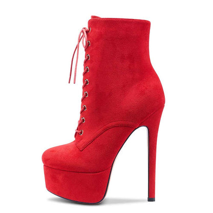 Women Platform Ankle Boots Round Toe Stiletto Shoes