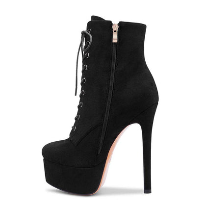 Women Platform Ankle Boots Round Toe Stiletto Shoes