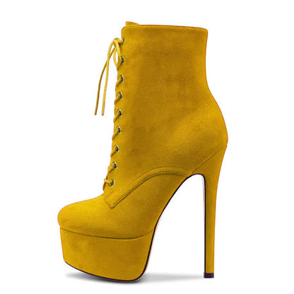 Women Platform Ankle Boots Round Toe Stiletto Shoes