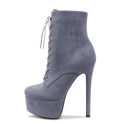 Women Platform Ankle Boots Round Toe Stiletto Shoes