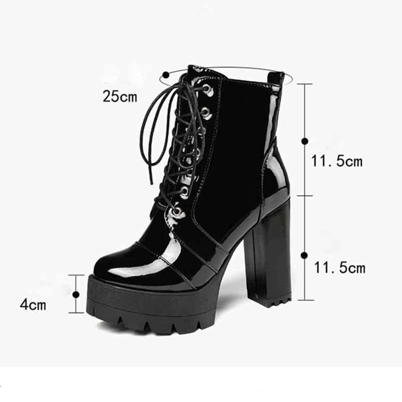 Women's Lace-Up Boots Block Heel Patent Ankle Boots