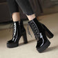 Women's Lace-Up Boots Block Heel Patent Ankle Boots