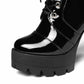 Women's Lace-Up Boots Block Heel Patent Ankle Boots