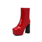 Women's Chunky Heel Platform Boots Patent Leather Ankle Boots