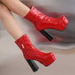 Women's Chunky Heel Platform Boots Patent Leather Ankle Boots