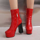 Women's Chunky Heel Platform Boots Patent Leather Ankle Boots