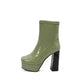 Women's Chunky Heel Platform Boots Patent Leather Ankle Boots