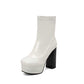 Women's Chunky Heel Platform Boots Patent Leather Ankle Boots