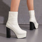 Women's Chunky Heel Platform Boots Patent Leather Ankle Boots