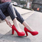 Platform Round Toe High Heel Pumps Chunky High Dress Shoes