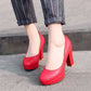 Platform Round Toe High Heel Pumps Chunky High Dress Shoes