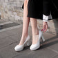 Platform Round Toe High Heel Pumps Chunky High Dress Shoes