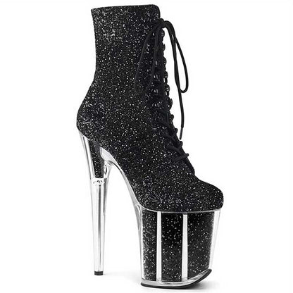 20CM/7.87 inch Stiletto High Heels Short Boots Clear Heeled Platform Dance Shoes