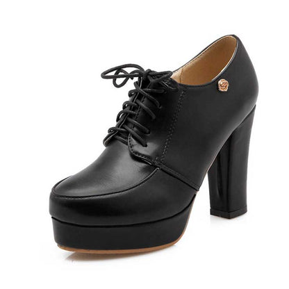 Womens Lace Up Platform Chunky Heel Round Toe Shoes