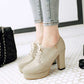 Womens Lace Up Platform Chunky Heel Round Toe Shoes